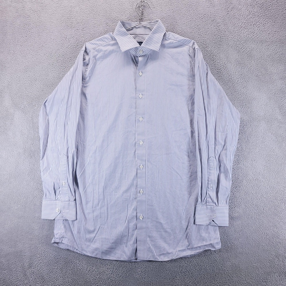 Proper Cloth Dress Shirt Mens L Gray Stripe Stanton 120s Bengal Long Sleeve